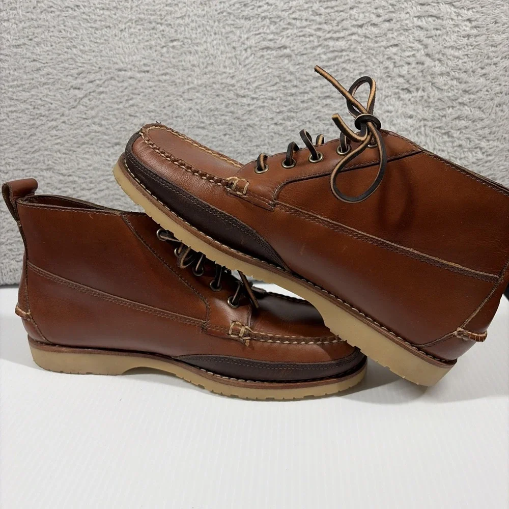 Lucky Brand Brown Leather Moc Toe Boots Mens 9.5 Brown Heritage Americana Retro